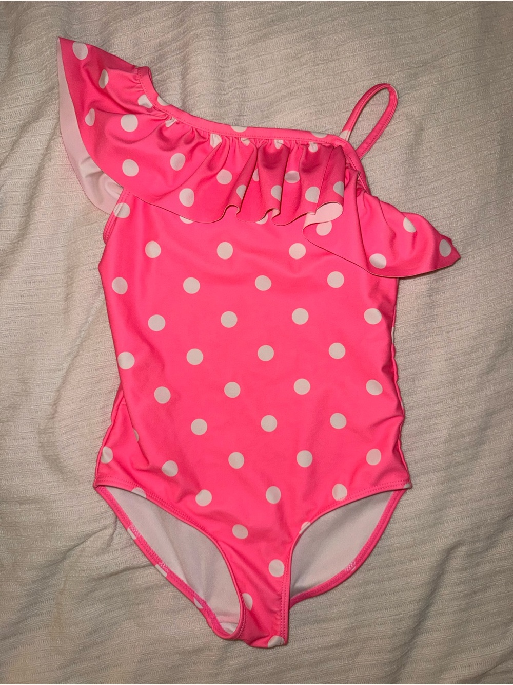 Carter's Pink Polka Dot One-Shoulder Ruffle Swimsuit | Size:7/7A
